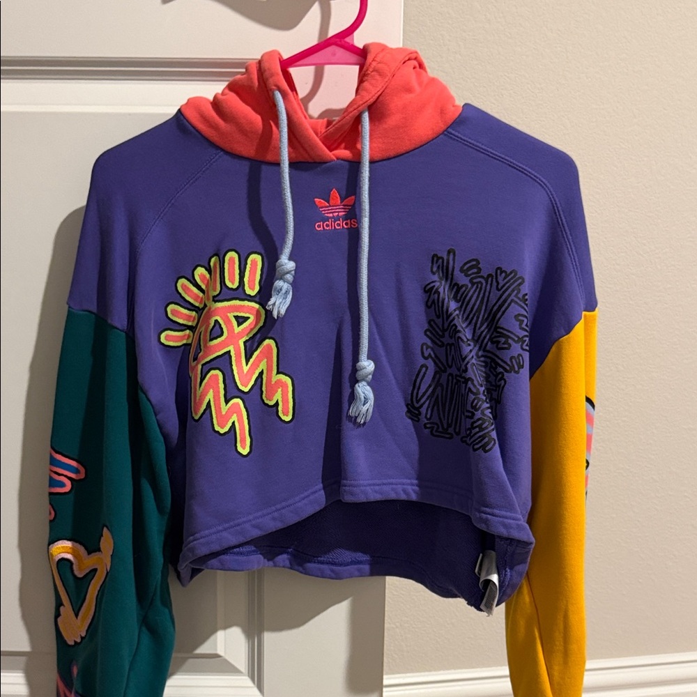 Adidas Multicolor Graphic Cropped Hoodie